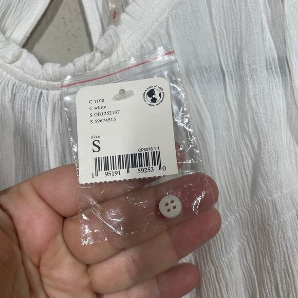 Free People Small Kelsey Bell Sleeves Peasant Top White Keyhole Ruffle Crew Neck - Picture 6 of 11